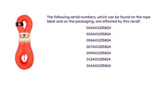 Safety Recalls – BEAL – SUNRISE 9.2MM 50M Dynamic Rope